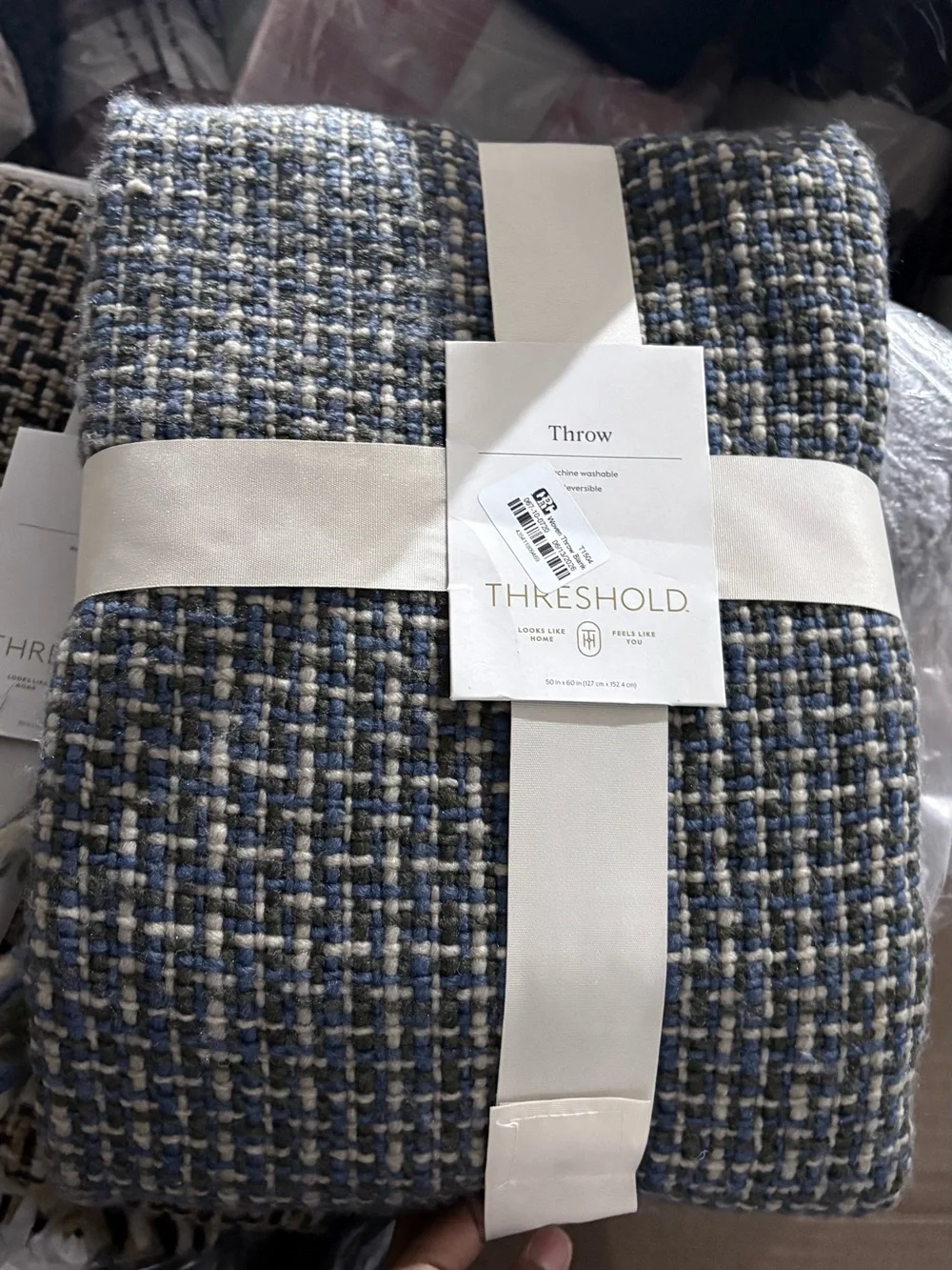 Threshold Blue and Cream Textured Woven Throw
